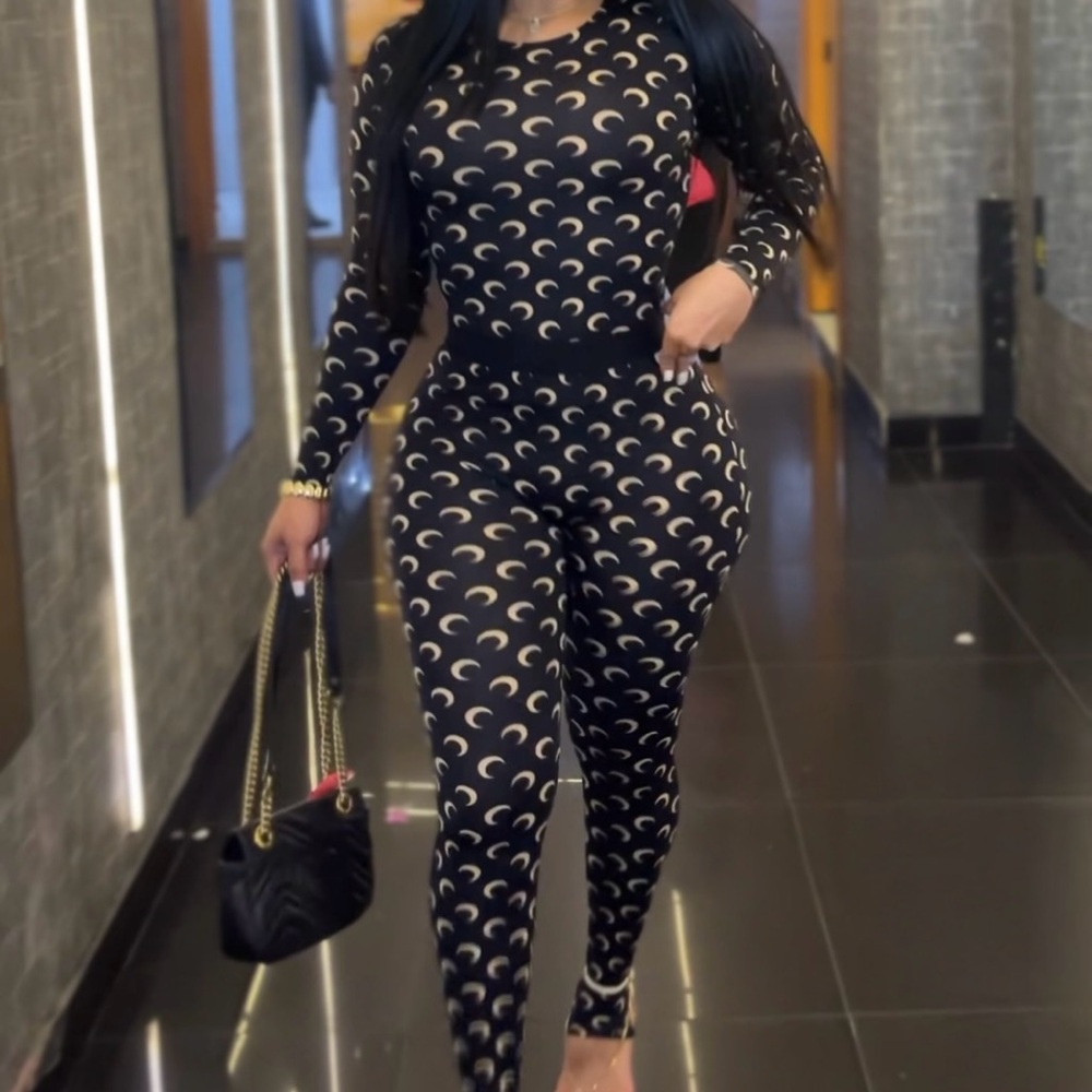 Marine Serre Black and Gold Crescent Moon Leggings and top